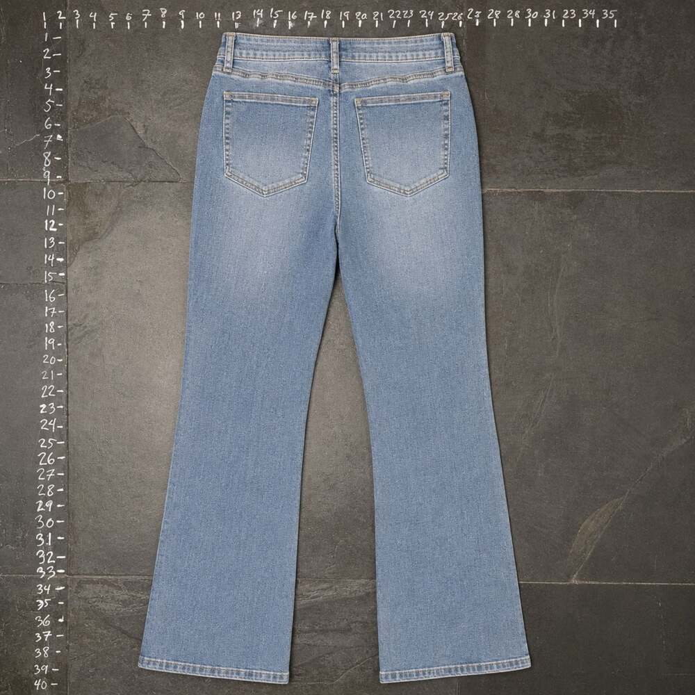 Ashley Mason Size 9 Embroidered Rose Cross Flare Jeans - Picture 3 of 4